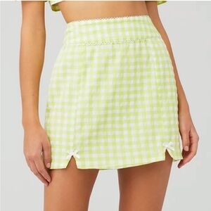 For Love and Lemons Green and White Gingham Mini Skirt - Small